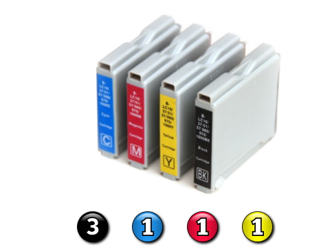 6 Pack Combo Compatible Brother LC57 (3BK/1C/1M/1Y) ink cartridges